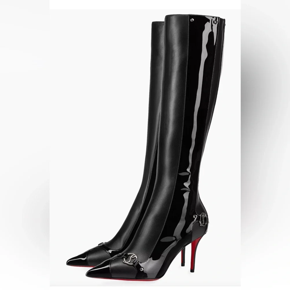 Christian Louboutin IN 90S Botta 80 Black Logo Leather Knee High Boot 40.5 $2395 - Picture 1 of 15